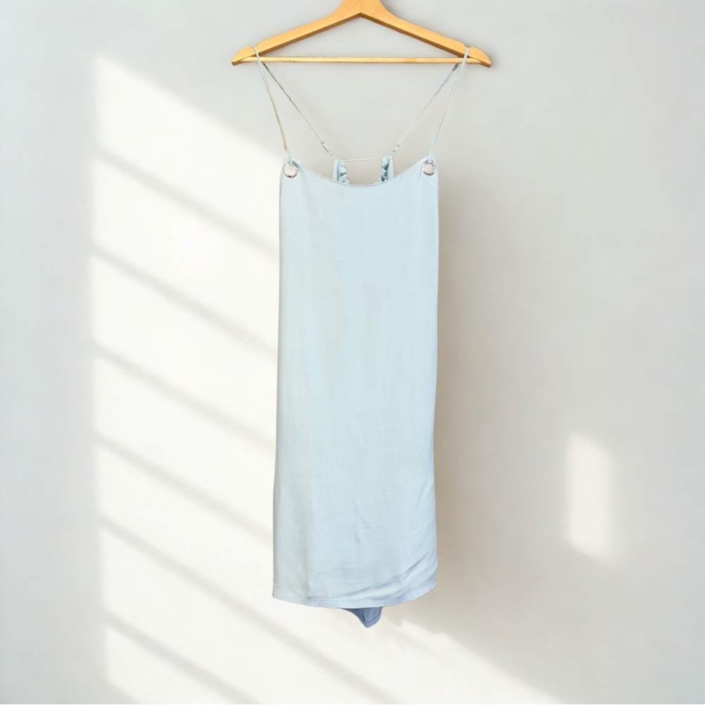 🩵 Silence + Noise Baby Blue Open Back Mini Dress – L